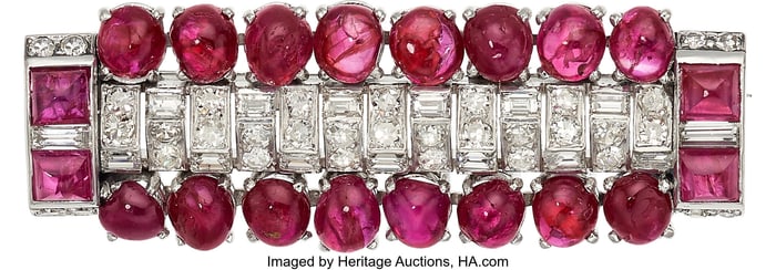 55385: Burma Ruby, Diamond, Platinum, White Gold Brooch