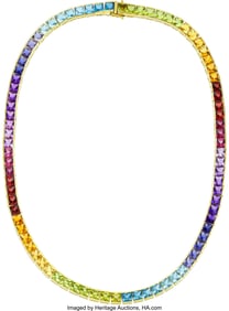 55062: H. Stern Multi-Stone, Gold Necklace  Stones: Squ