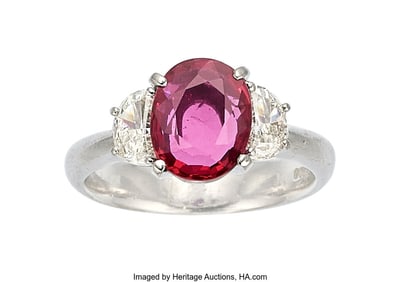 55387: Ruby, Diamond, Platinum Ring  Stones: Oval-shape