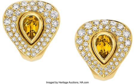 55065: Cartier Diamond, Citrine, Gold Earrings  Stones: