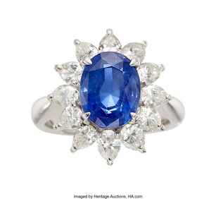 55391: Ceylon Sapphire, Diamond, Platinum Ring  Stones: