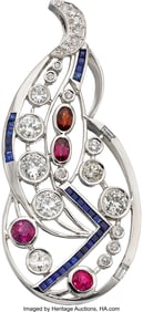 55290: Diamond, Multi-Stone, White Gold Pendant-Brooch