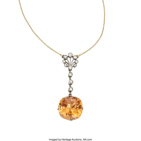 55393: Ceylon Yellowish Orange Sapphire,  Diamond, Silv