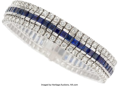 55291: Sapphire, Diamond, White Gold Bracelet  Stones: