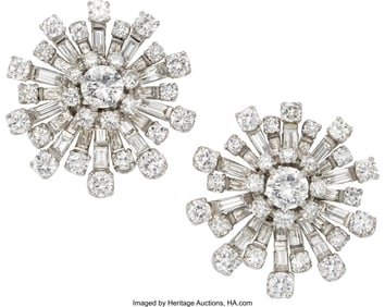 55129: John Rubel Diamond, Palladium, White Gold Earrin