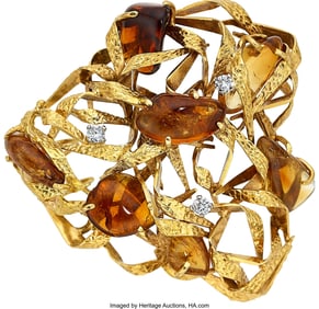 55071: Hooper Bolton Diamond, Amber,  Gold Pendant-Broo