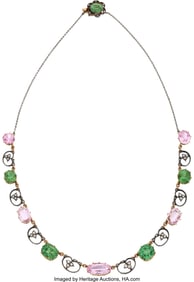 55294: Demantoid Garnet, Pink Topaz, Diamond,  Platinum