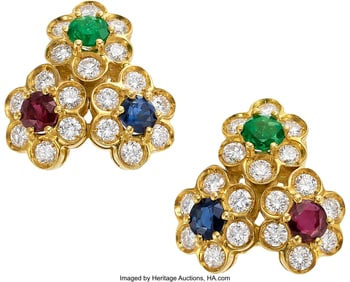55398: Diamond, Multi-Stone, Gold Earrings  Stones: Ful