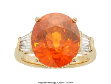 55214: Spessartine Garnet, Diamond, Gold Ring  Stones: