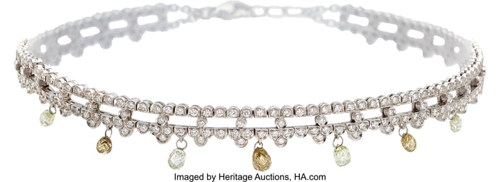 55399: Colored Diamond, Diamond, White Gold Necklace  S