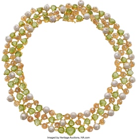 55077: Kanaris Peridot, Citrine, Diamond,  Cultured Pea