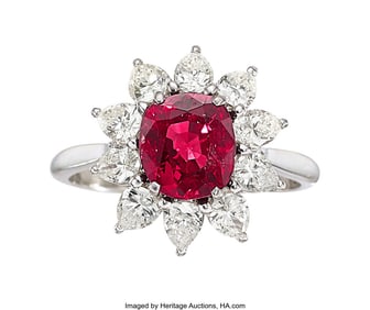 55217: Ruby, Diamond, Platinum Ring   Stones: Cushion-s