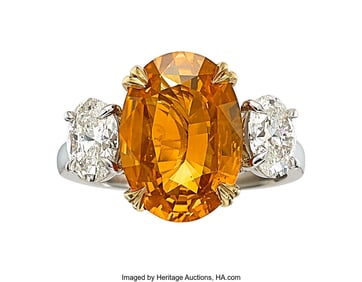 55078: Orange Sapphire, Diamond, Platinum, Gold Ring  S