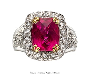 55302: Charles Krypell Tourmaline, Diamond, Gold Ring