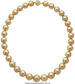 55140: Golden South Sea Pearl, Diamond,  Gold Necklace