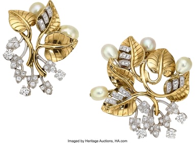 55142: Seaman Schepps Diamond, Cultured Pearl,  Platinu