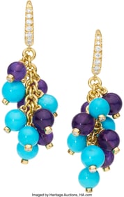 55408: Aletto Diamond, Amethyst, Turquoise, Gold Earrin