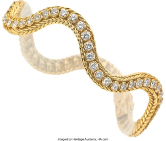 55144: Oscar Heyman Diamond, Gold Bracelet  Stones: Ful