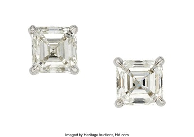 55410: Diamond, White Gold Earrings  Stones: Square eme