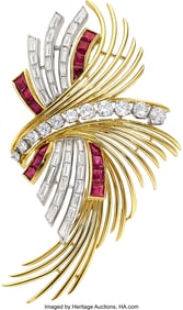 55228: Raymond Yard Diamond, Ruby,  Platinum, Gold Broo