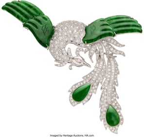 55150: Fred Chong Jadeite Jade, Diamond,  White Gold Br
