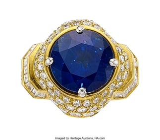 55232: Ceylon Sapphire, Diamond, Gold Ring  Stones: Rou