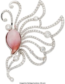 55153: Conch Pearl, Diamond, Platinum,  White Gold Pend
