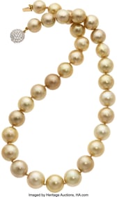 55154: Golden South Sea Pearl, Diamond, Gold Necklace