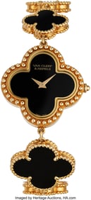 55236: Van Cleef & Arpels Black Onyx,  Gold Alhambra Wa