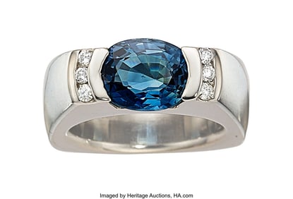 55317: Sapphire, Diamond, Palladium Ring  Stones: Oval-