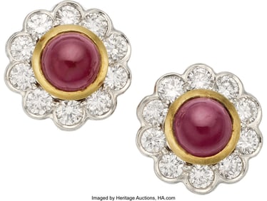 55157: Ruby, Diamond, Platinum, Gold Earrings  Stones: