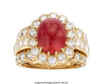 55158: Ruby, Diamond, Gold Ring, circa 1980  Stones: Ru