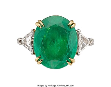 55160: Zambian Emerald, Diamond, Platinum, Gold Ring  S