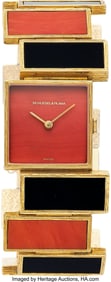 55455&colon; Schlegel & Plana Black Onyx&comma; Coral&comma; Gold Watch