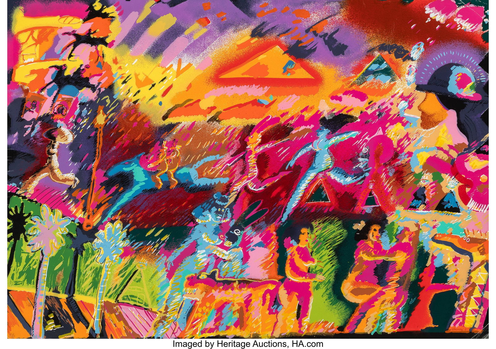 Carlos Almaraz (1941-1989) Whatever Happened to: Carlos Almaraz (1941-1989) Whatever Happened to the Incas?, 1985 Screenprint in colors on wove paper 29-1/8 x 40-1/2 inches (74.0 x 102.9 cm) &lpa