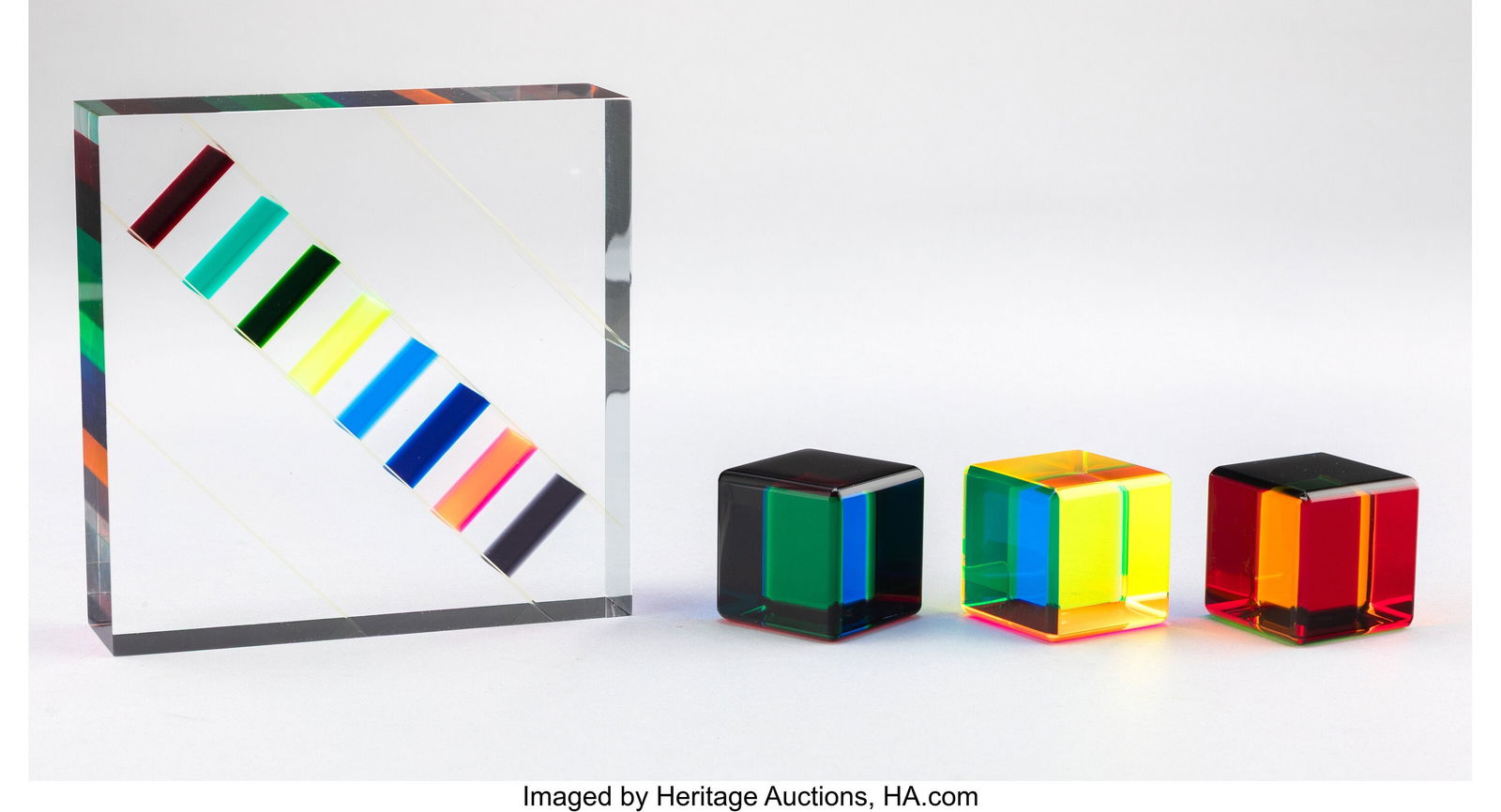 Vasa Velizar Mihich (American/Yugoslavian, b. 19: Vasa Velizar Mihich (American/Yugoslavian, b. 1933) Rectangle and Three Cubes, circa 2015 Laminated and polished acrylic 5-7/8 x 5-7/8 x 1-1/2 inches &lpar
