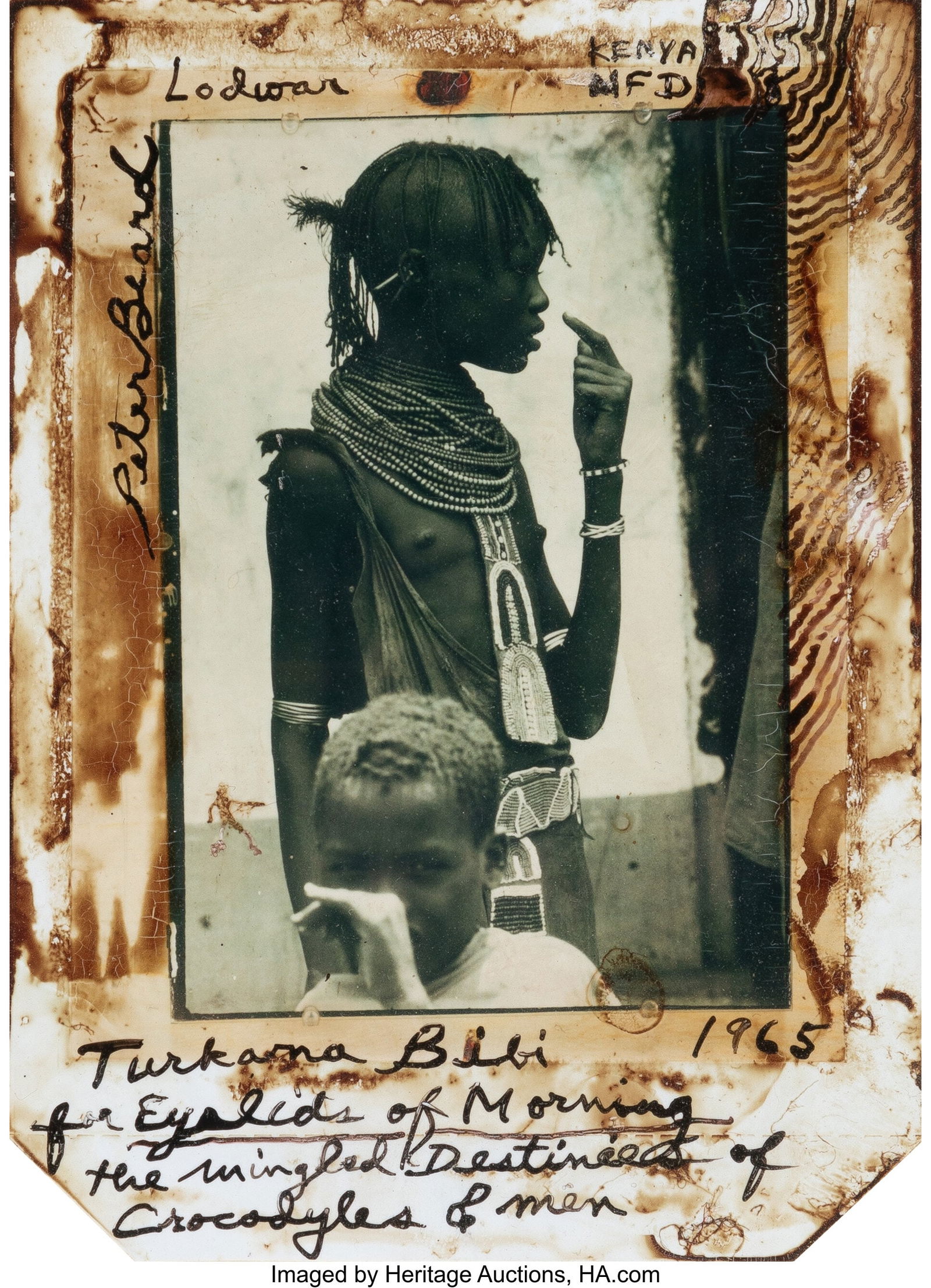 Peter Beard (American, 1938-2020) Turkana Bibi,: Peter Beard (American, 1938-2020) Turkana Bibi, 1965 Unique Polaroid print with applied ink and blood 4 x 2-5/8 inches (10.2 x 6.7 cm) (image&rpa