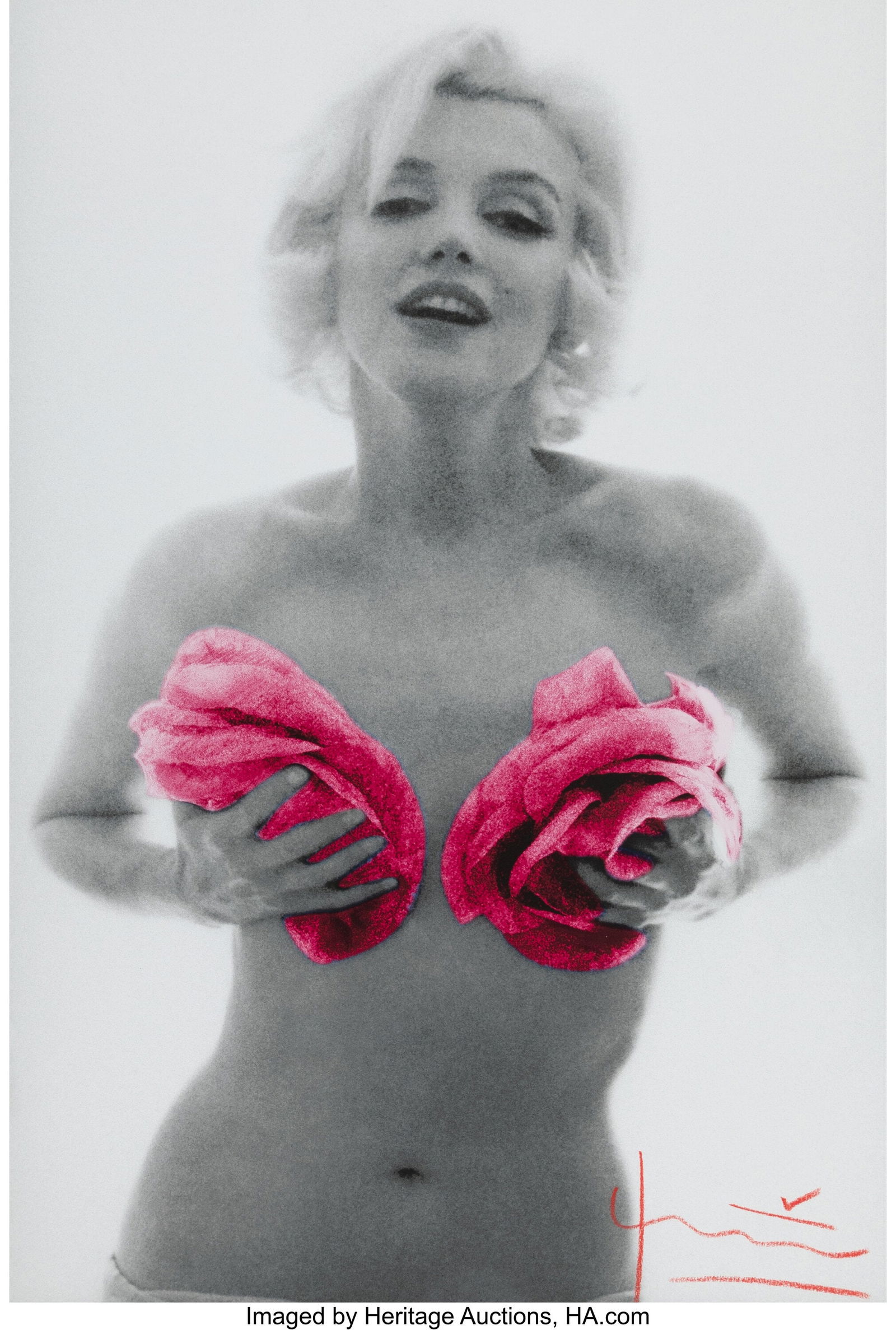 Bert Stern (American, 1929-2013) Marilyn Monroe: Bert Stern (American, 1929-2013) Marilyn Monroe with Classic Pink Roses (from the Last Sitting), 1962 Digital pigment print, printed 2012 24 x 16-1/4 inches &