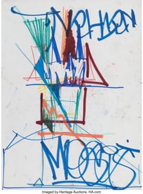 44027&colon; RETNA &lpar;b&period; 1979&rpar; Untitled Sketch Pastel and marke