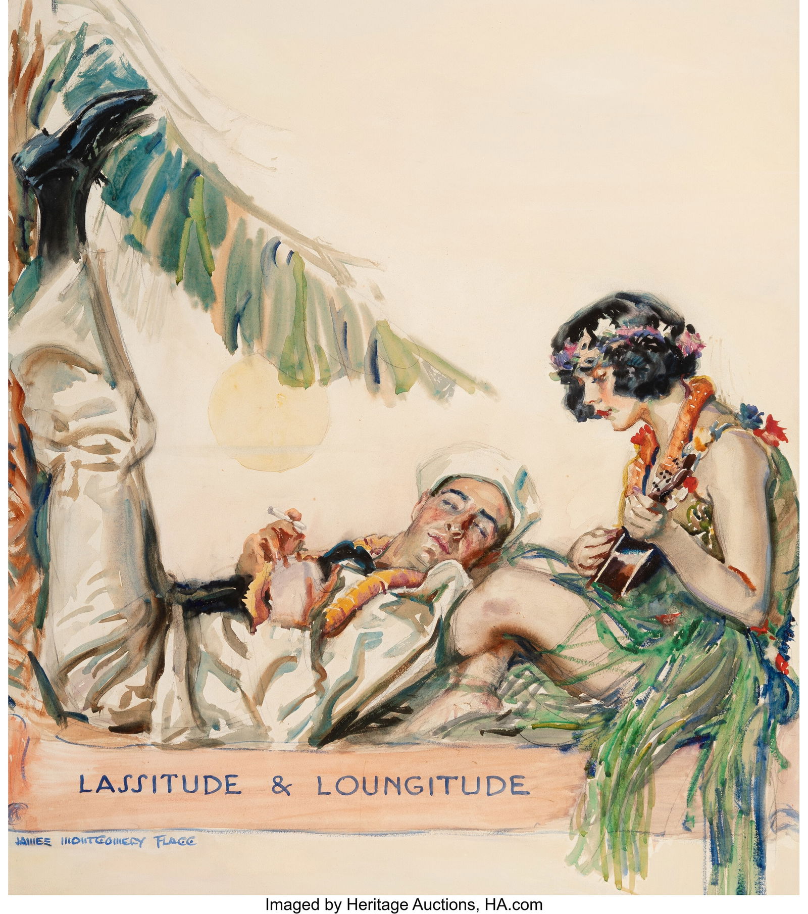 James Montgomery Flagg (American, 1877-1960) Las: James Montgomery Flagg (American, 1877-1960) Lassitude & Loungitude, Judge magazine cover, March 1, 1924 Watercolor on board 25-1/2 x 21-3/4 inches (