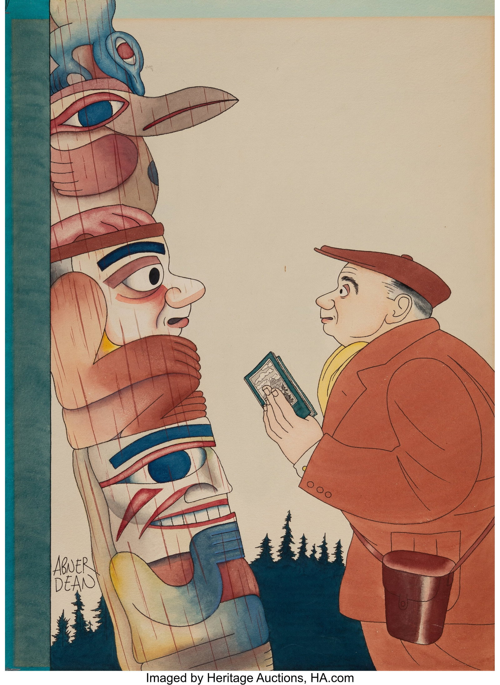 Abner Dean (American, 1910-1982) Totem, The New : Abner Dean (American, 1910-1982) Totem, The New Yorker magazine cover, April 21, 1934 Ink and watercolor on board 20-7/8 x 15-1/8 inches (53.0 x 3