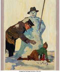 71193: American Artist (20th Century) Snowman Oil on ca