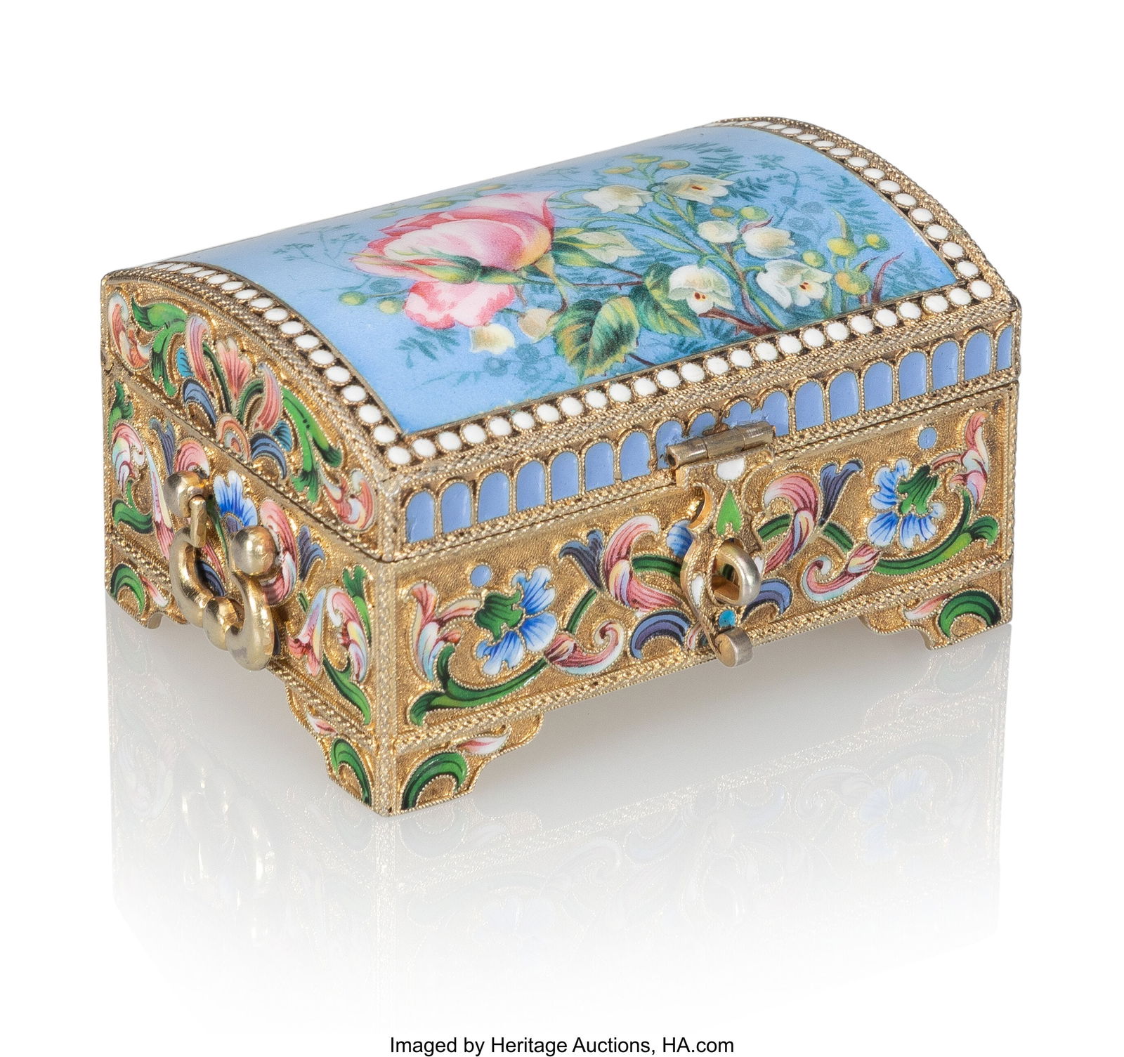A Russian Cloisonné Enameled Gilt Silver Casket (1 of 6)