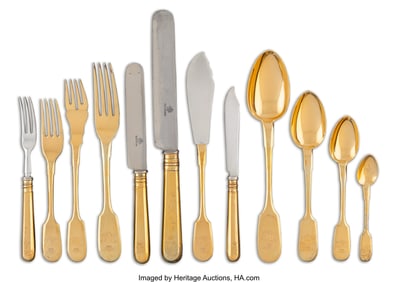 84114&colon; A Russian One Hundred Forty-Four-Piece Gilt Silver Table Ser