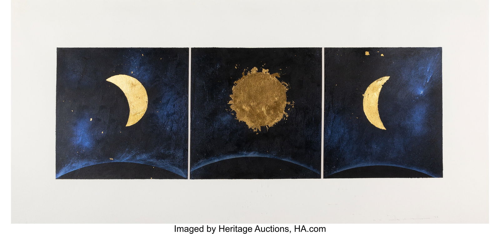 Lita Albuquerque (b. 1946) Solar Eclipse, 1999 O: Lita Albuquerque (b. 1946) Solar Eclipse, 1999 Oil stick, powder pigment, and 23k gold leaf on Arches paper 28 x 60 inches (71.1 x 152.4 cm)