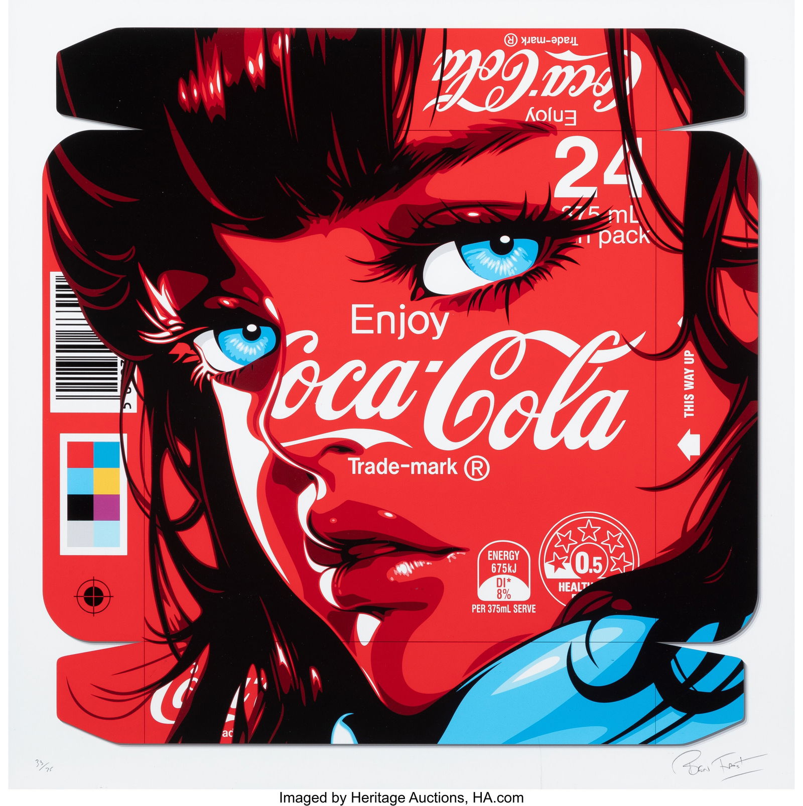 Ben Frost (b. 1975) Cola Girl, 2024 Giclée prin: Ben Frost (b. 1975) Cola Girl, 2024 Giclée print in colors on Moab Entrada paper 22 x 22 inches (55.9 x 55.9 cm) (sheet) Ed. 33&s