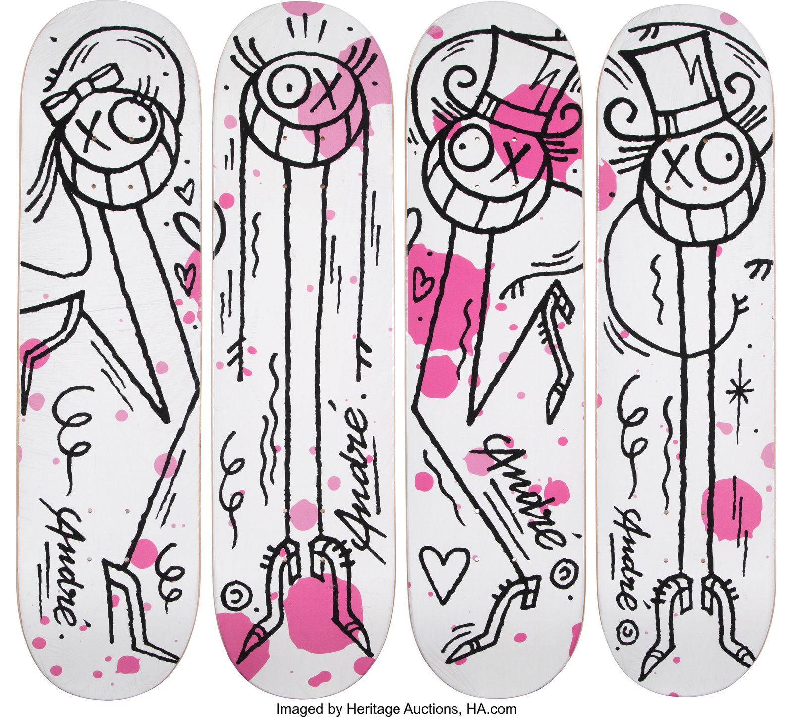 André Saraiva (b. 1971) Ménage à Trois ou Qua: André Saraiva (b. 1971) Ménage à Trois ou Quatre (four works), 2020 Archival pigment prints in colors on skate decks 32 x 8 inches (81&period