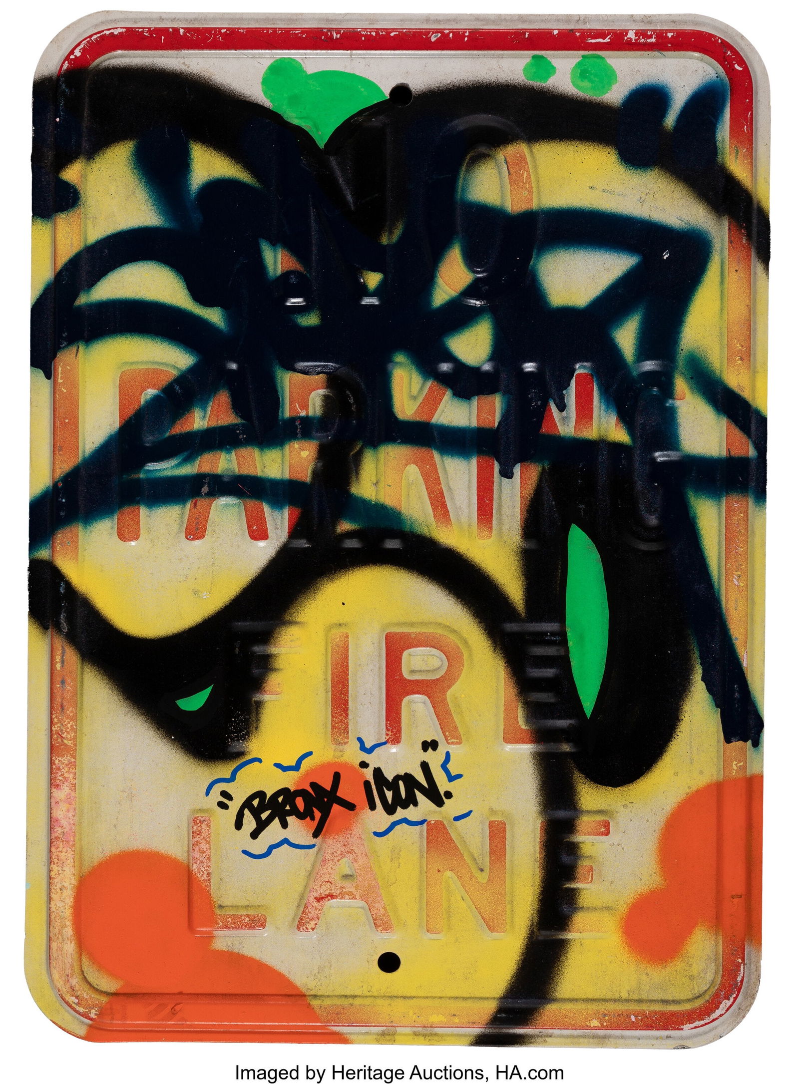 Cope2 (b. 1968) Untitled, 2022 Spray paint on me: Cope2 (b. 1968) Untitled, 2022 Spray paint on metal street sign 18 x 12 inches (45.7 x 30.5 cm) Signed and dated on the reverse: Cope2 1/1 &sol