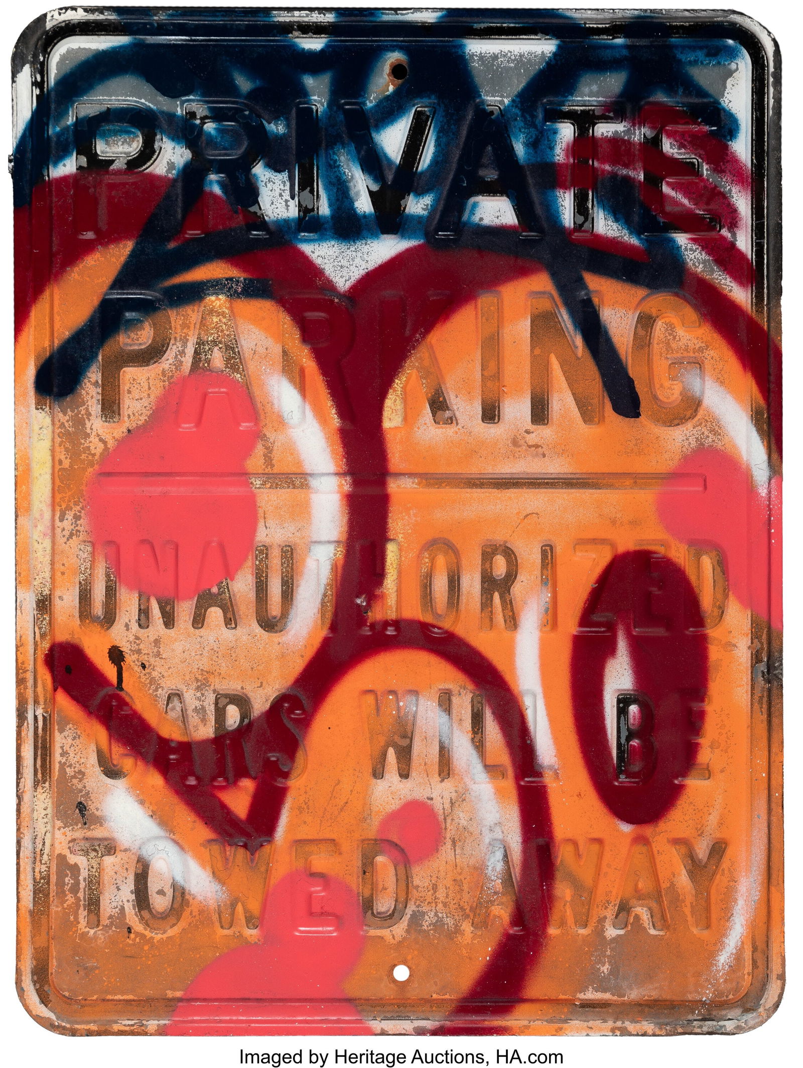 Cope2 (b. 1968) Untitled, 2022 Spray paint on me: Cope2 (b. 1968) Untitled, 2022 Spray paint on metal street sign 24 x 18 inches (61.0 x 45.7 cm) Signed and dated on the reverse: Cope2 1/of&sol