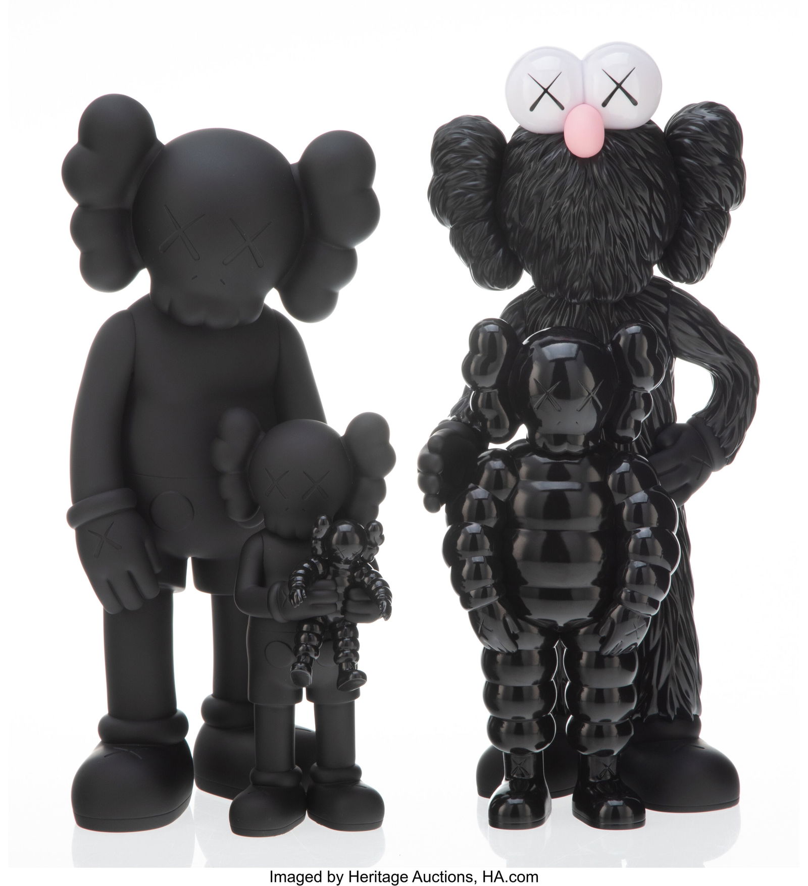 KAWS (b. 1974) Family (Black), 2021 Painted cast: KAWS (b. 1974) Family (Black), 2021 Painted cast vinyl 13-1/2 x 6 x 4-1/4 inches (34.3 x 15.2 x 10.8 cm) (tallest) Eac